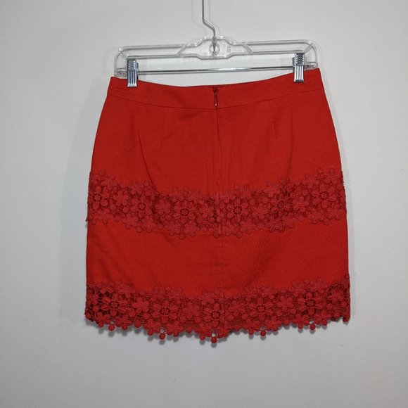 J. Crew Cotton Floral Scalloped Lace Mini Skirt Red Orange Red Style A4134 Sz 0 - Picture 4 of 7